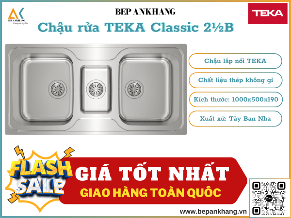 Chậu rửa Teka Classic 2½B - Chất liệu thép không gỉ - Xuất xứ Tây Ban Nha